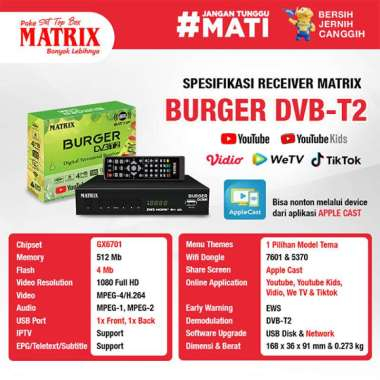 Set Top Box Matrix Burger DVB T2 Siaran TV Digital Bisa Untuk TV Tabung/LED Garansi Internasional