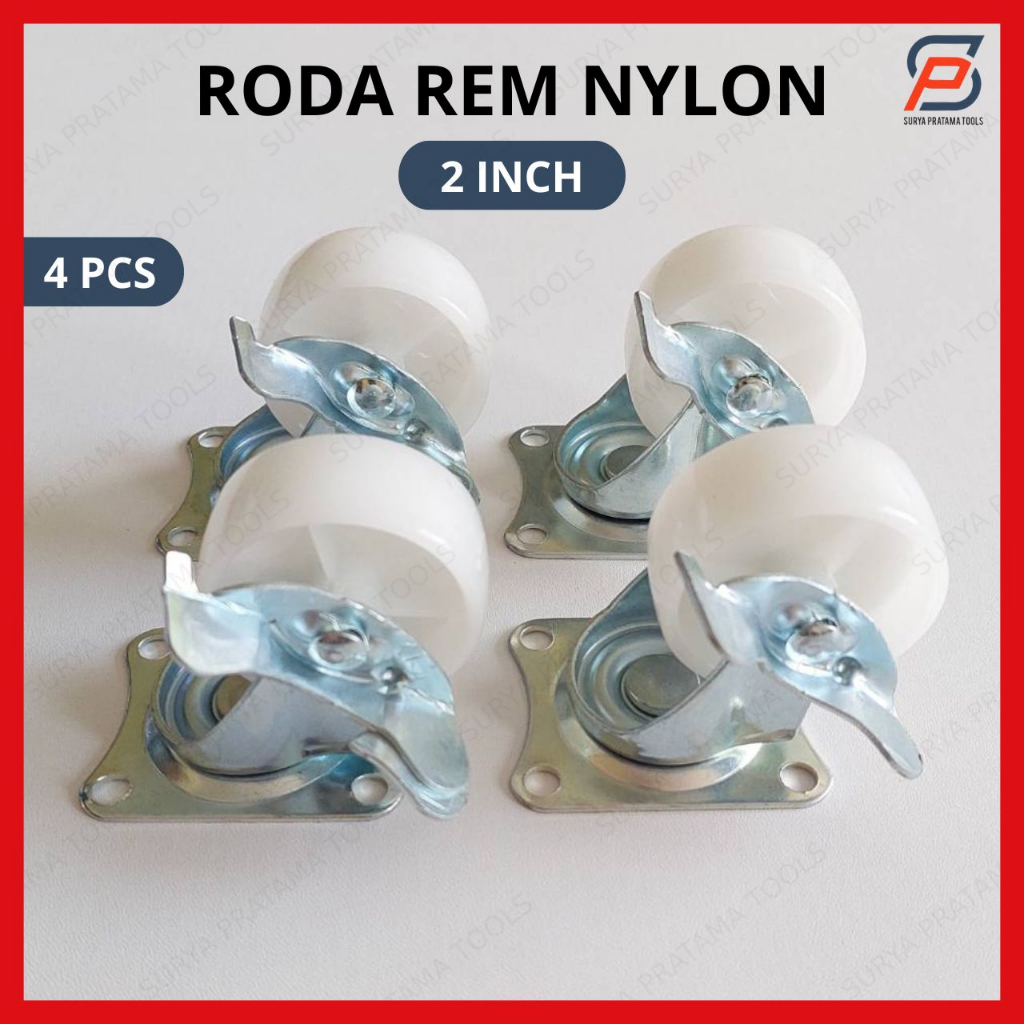 Roda Etalase Nylon Rem 2 Inch 1 Set 4 Pcs Roda Caster Rem Nylon Troli 2" Inci