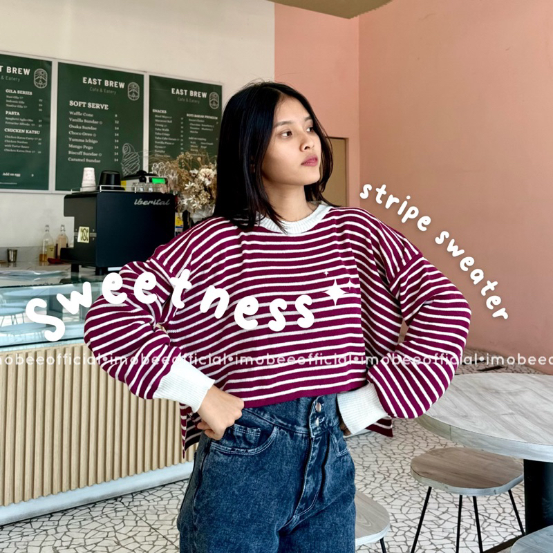 SWEETNESS STRIP SWEATER CROP // CROP SWEATER RAJUT STRIP GARIS BLASTER OVERSIZE