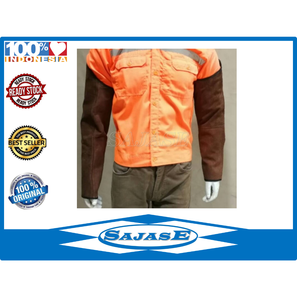 Set Apron safety dada lengan kulit untuk las set apron las kulit