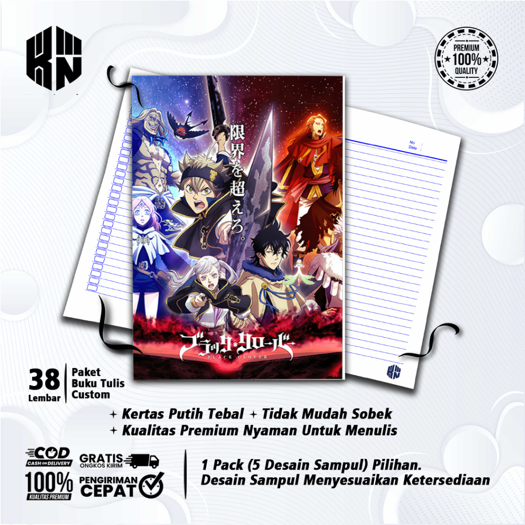 

Buku Tulis Sekolah Custom Tema BLACK CLOVER Bergaris 38 Lembar 1 Pak Isi 5 Buku/ Buku Tulis Anime/ Buku Aesthetic/ Buku Catatan