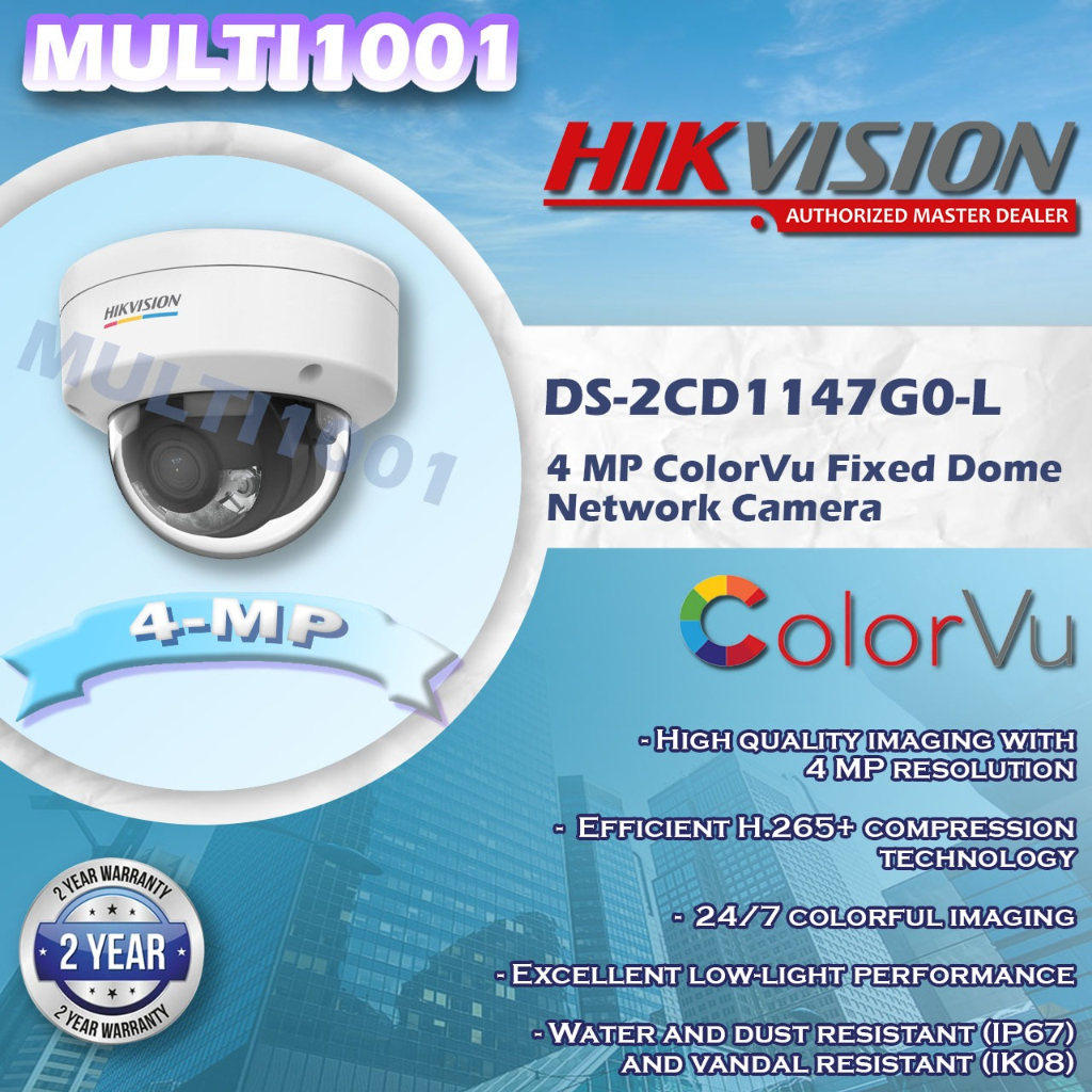 HIKVISION DS-2CD1147G2-L 4 MP ColorVu Fixed Dome Network Camera