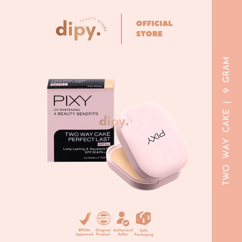 PIXY - Two Way Cake Perfect Last UV Whitening TWC Refill 9 gram Bedak Padat Tabur Kontrol Minyak Long Lasting Awet Tahan Lama Flawless Matte Medium Coverage Sunscreen Anti UVA UVB Semua Jenis Kulit Kosmetik Makeup Natural Viral BPOM