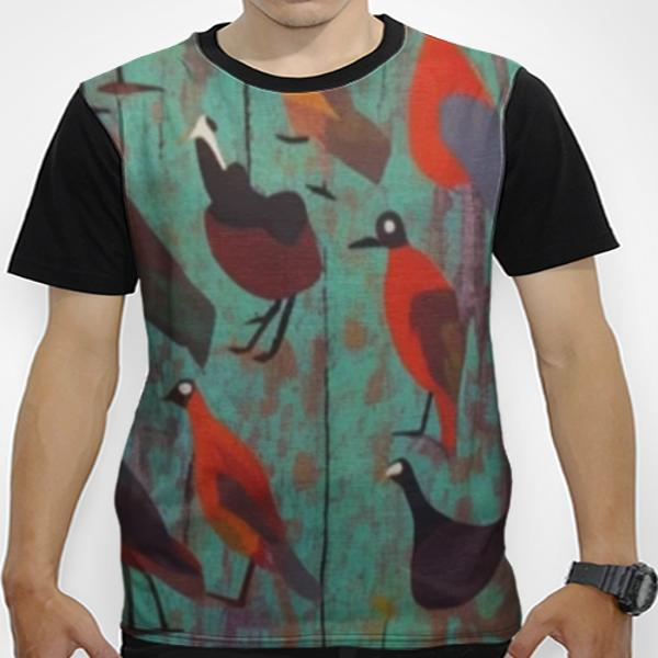 Kaos fullprint unisex pria wanita katun tema abstrak lukisan