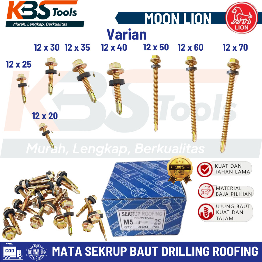 1 BOX Baut Baja Ringan LION M5 Kuning - Skrup Sekrup Roofing Drilling Atap Tajam