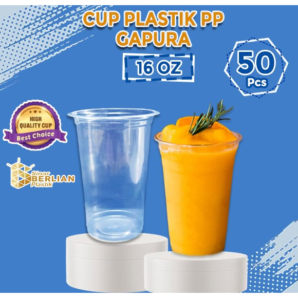 Gelas Plastik CUP PP Bening Gapura 16 oz isi 50 tanpa tutup Murah