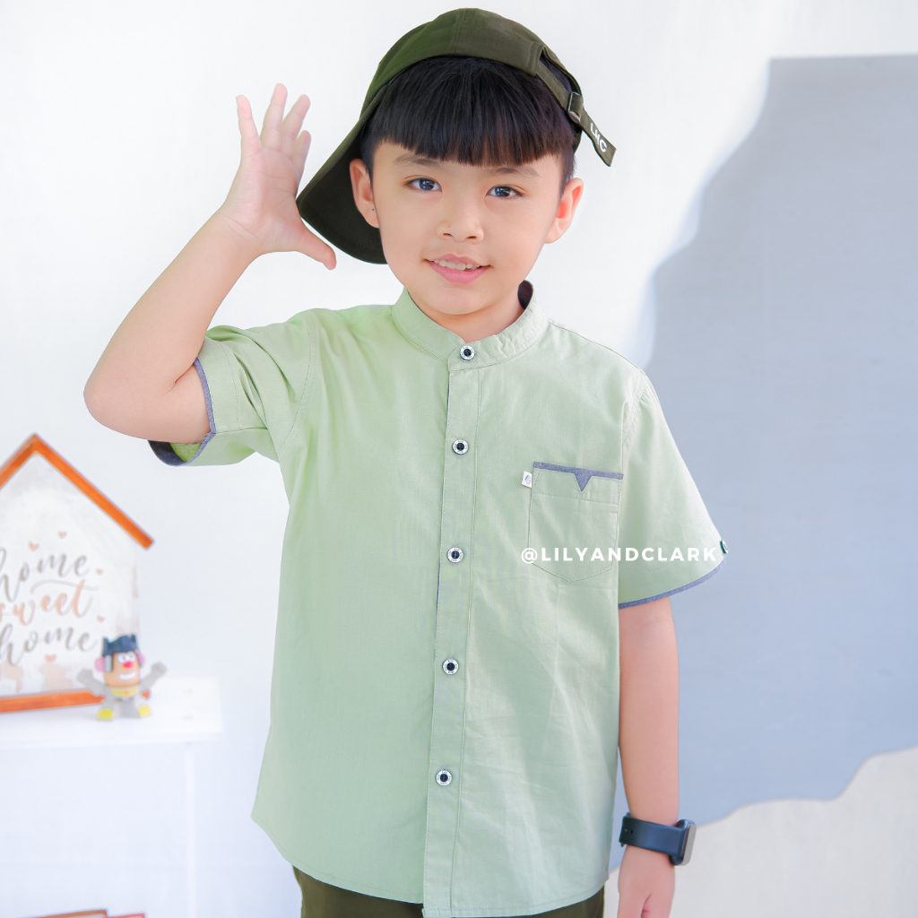 LILY AND CLARK Kemeja pendek anak warna Sage Green KP11