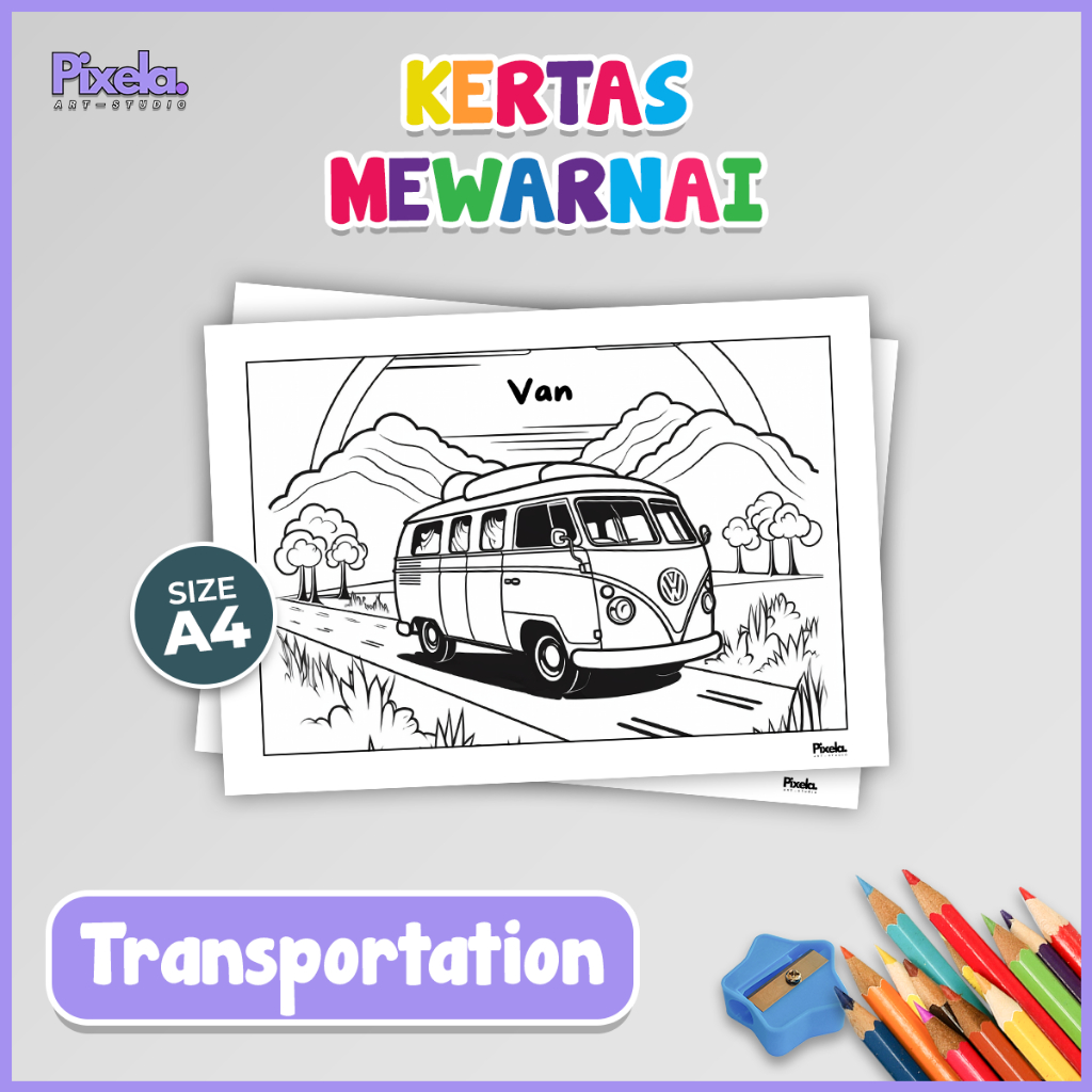 

Kertas Gambar Mewarnai Anak Seri Transportation / Transportasi Paketan isi 5 Lembar ukuran A4 Murah Lucu Lengkap