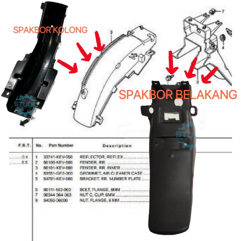 80101KEV880 80100KEV880 Spakbor Slebor Belakang Bagian Dalam Kolong B Posisi Di Atas Ban Belakang Su