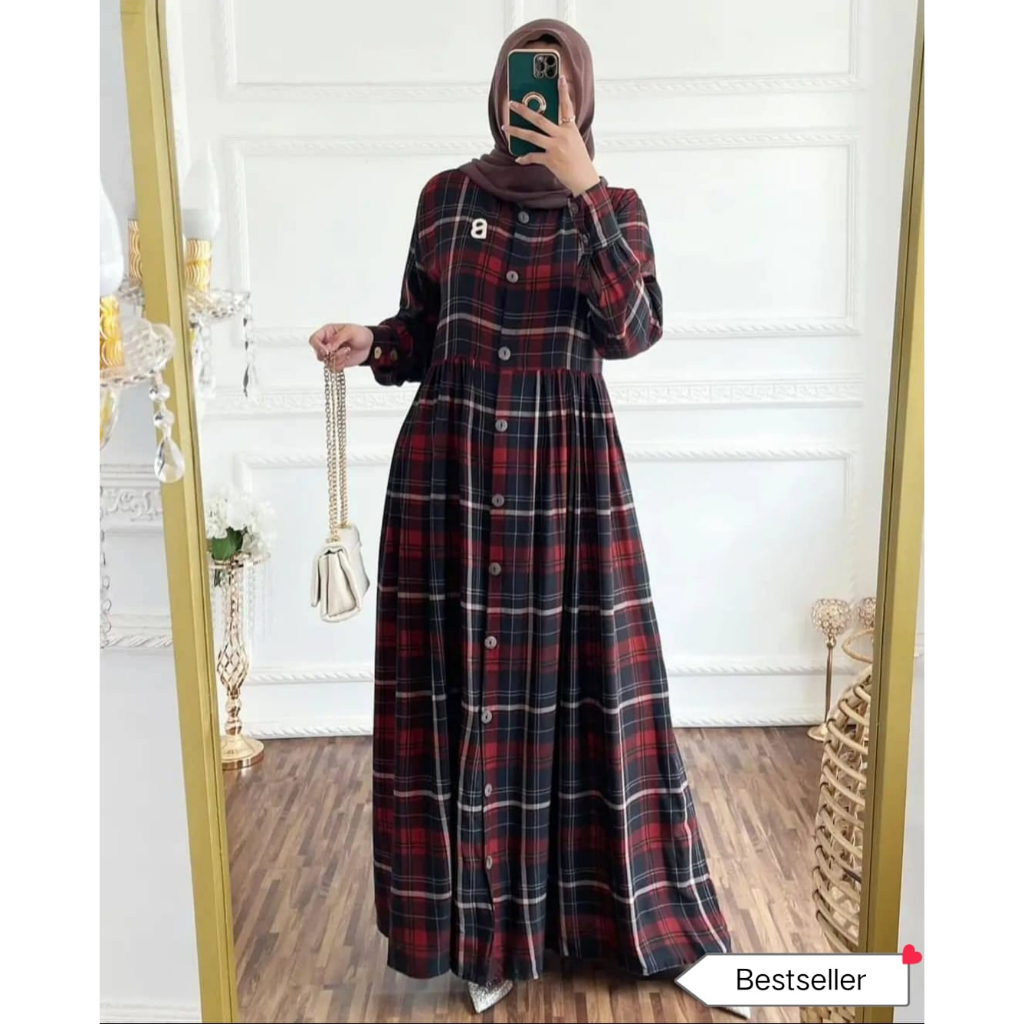 TERMURAH GAMIS LV BURBERRY RAYON DRESS KOTAK RAYON