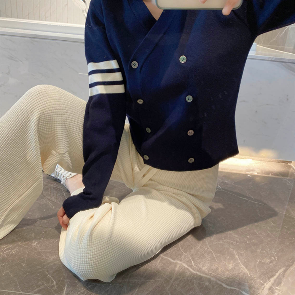 Korea Stripe Knit Cardigan Outerwear Double Button Blazer Premium Import Thome Browne Inspired | Car