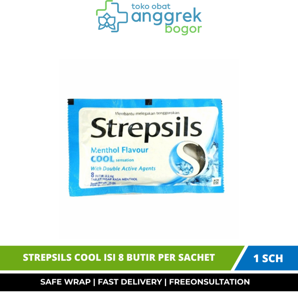 STREPSILS COOL ISI 8 BUTIR PER SACHET/MELEGAKAN TENGGOROKAN