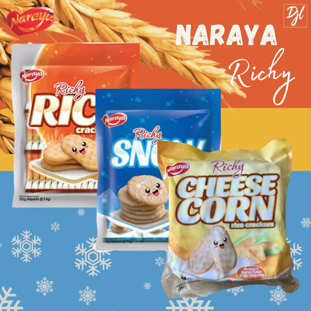 

Naraya Richy Snow Rice Crackers Biskuit Beras 1 Pak Camilan Food Snack Import Dengan Varian Rasa Manis Asin Jagung