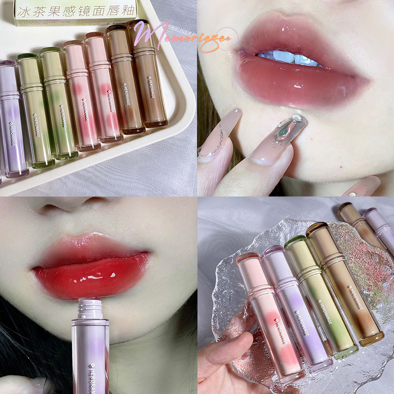 COD&Ready HERORANGE Ice Tea Glass Lip Gloss Water Lip Tint Lipstik Glossy Cermin Glasir Bibir Mirror