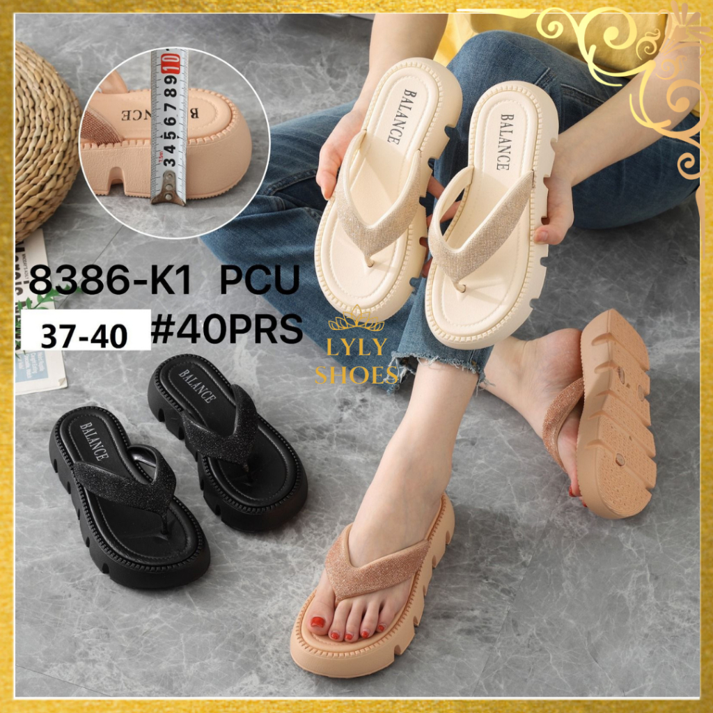 Sandal Selop Jelly Wanita Wedges Import Balance Model Jepit Tali Blink Blink 8386-K1