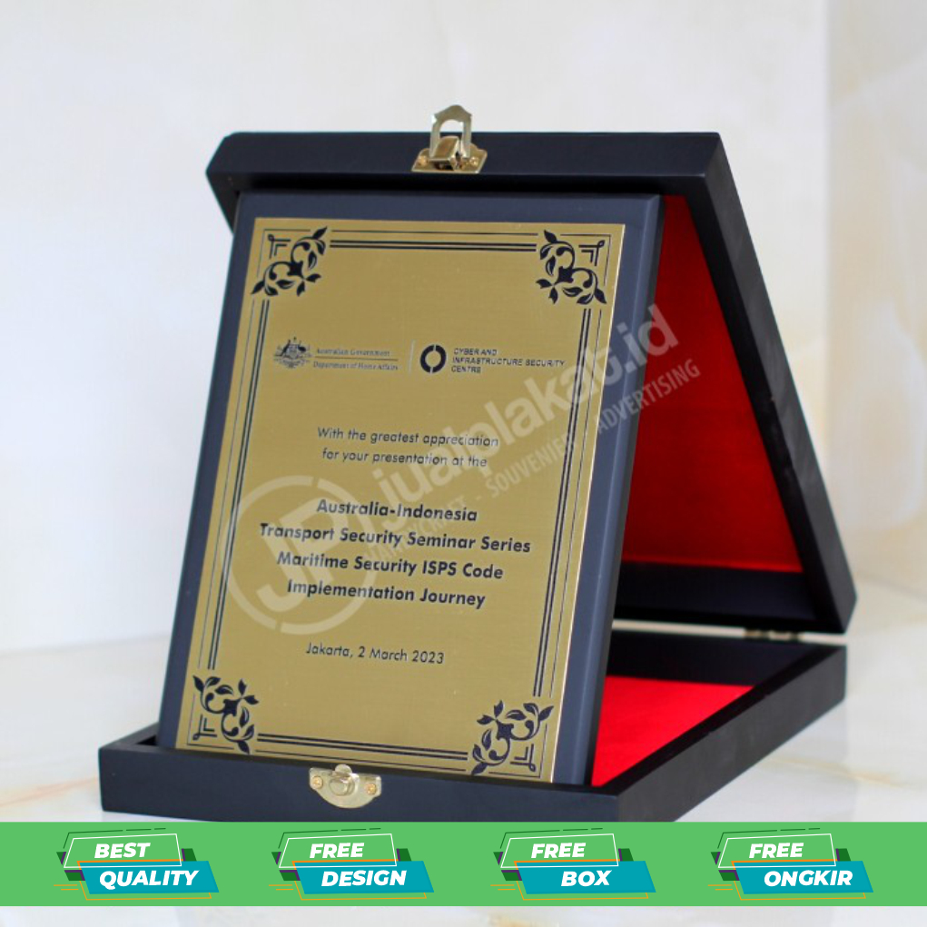 PLAKAT EXPRESS | Plakat Kayu Custom Mewah Souvenir Penghargaan Seminar Perusahaan + Box
