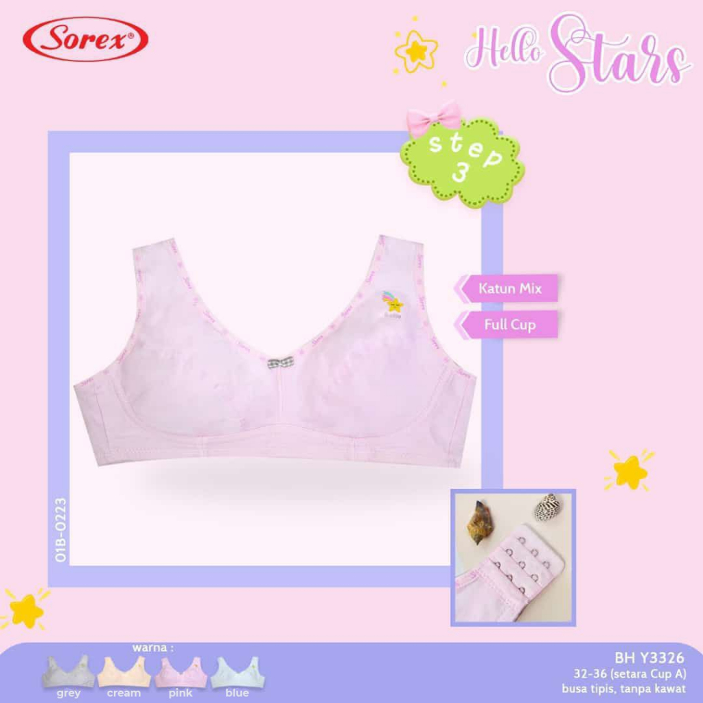 Sorex Underwear Bra Step 3 Y 3326 Bh Tanpa Kawat dengan Busa Tipis Tali Bahu Lebar 3 Mata Kait Belak