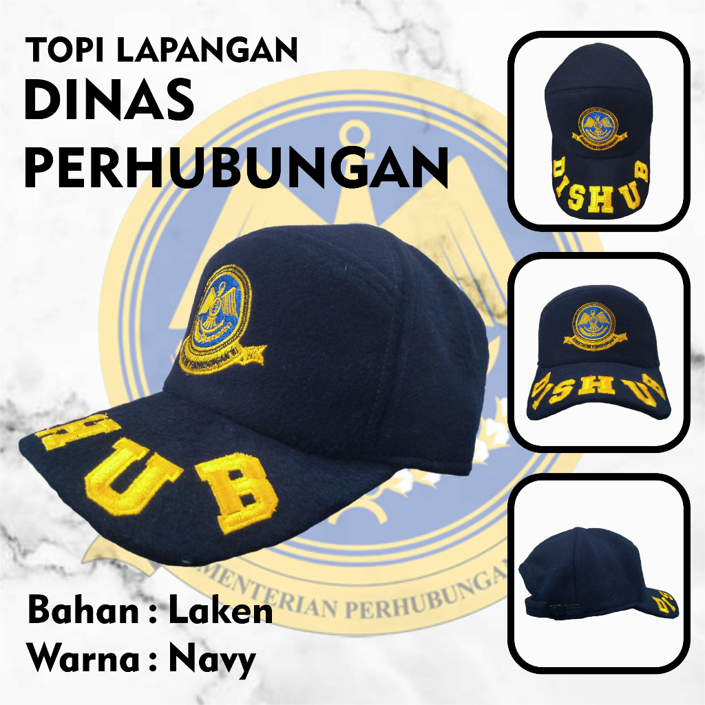 Topi Lapangan DISHUB / Dinas Perhubungan Golongan II / 2 Bahan Laken Warna Navy Premium