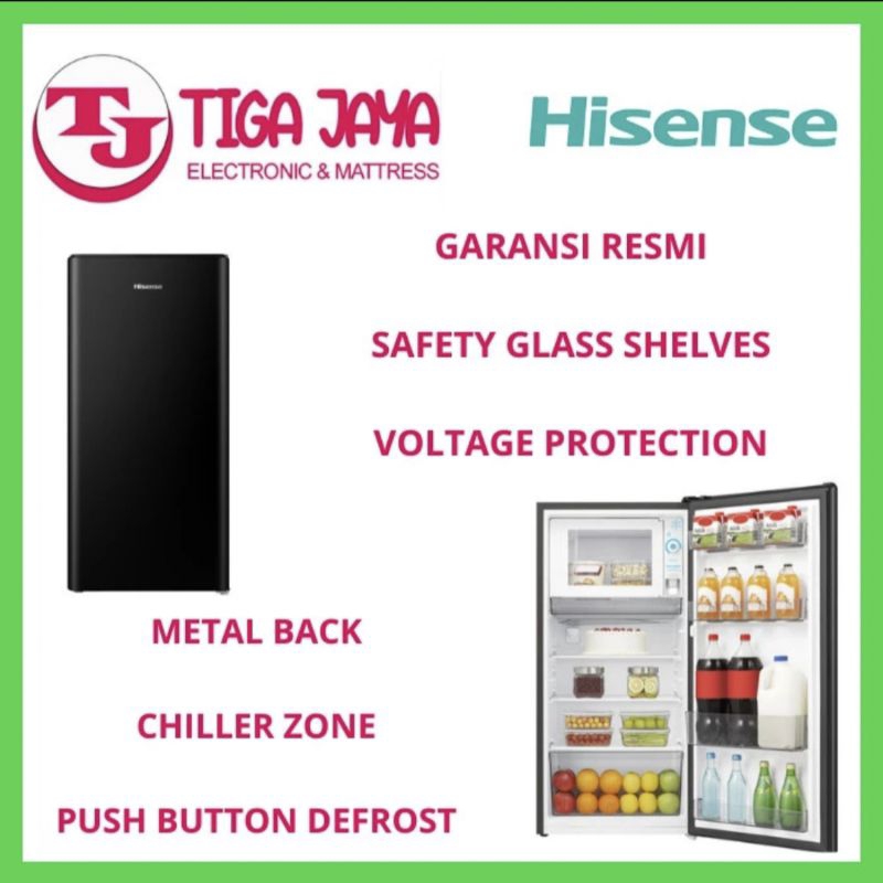 HISENSE RR198D4IBN KULKAS 1 PINTU 157L RR198 RR198D4IBN BLACK