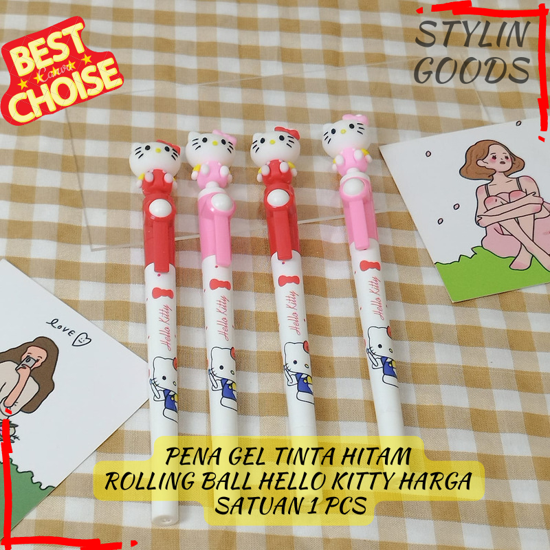 

PULPEN ROLLING BALL HELLO KITTY CUTE 2 VARIAN WARNA HARGA SATUAN 1 PCS / BOLPEN PENA GEL TINTA HITAM PERLENGKAPAN SEKOLAH TERBARU BISA GROSIRAN