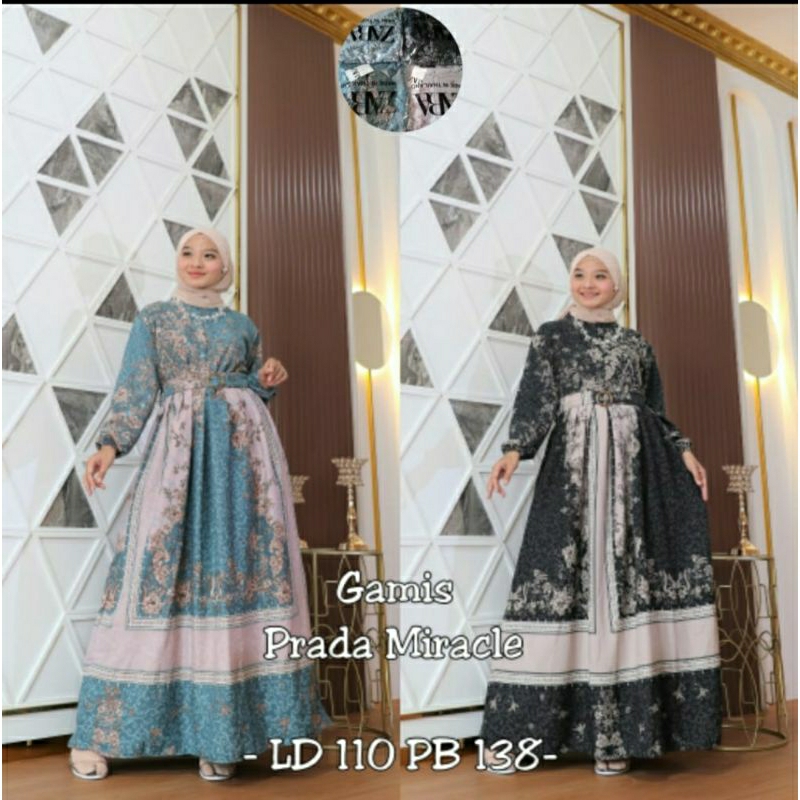 gamis prada motif etnik free belt giok premium