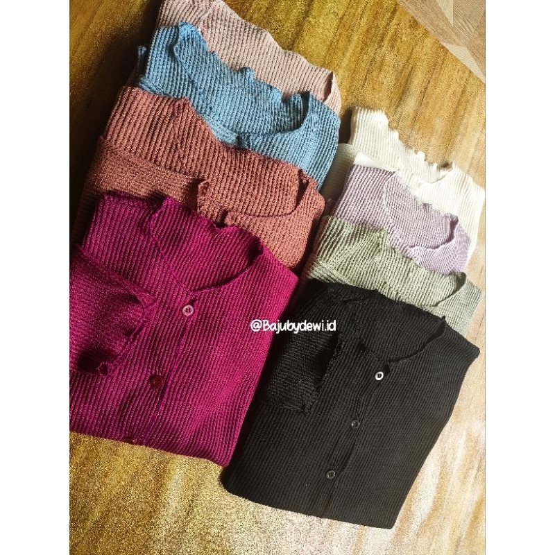 CARDIGAN CROP TOP RIB WAFER HALUS FULL KANCING