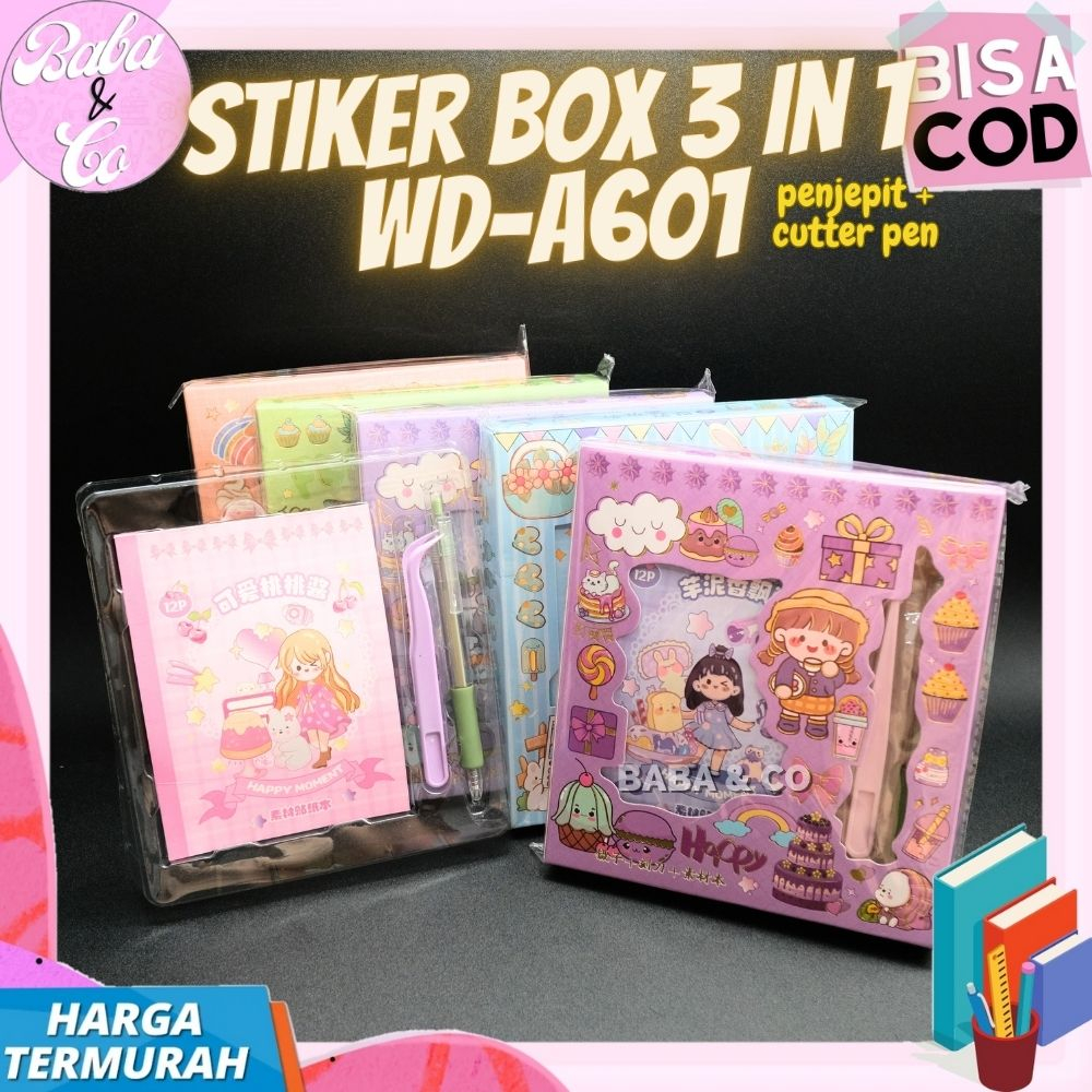 

PAKET STIKER 3 IN 1 WD-A601 BUKU STICKER LUCU CUTTER PENJEPIT STIKER PAKET STIKER BOX BUKU STIKER UNIK MASU