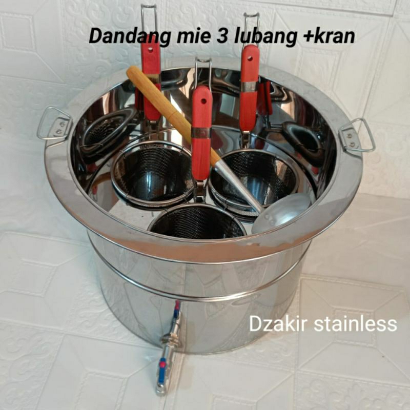 panci mie ayam bulat /dandang mie ayam 3 lubang/dandang mie kocok + kran/tong mie ayam bulat