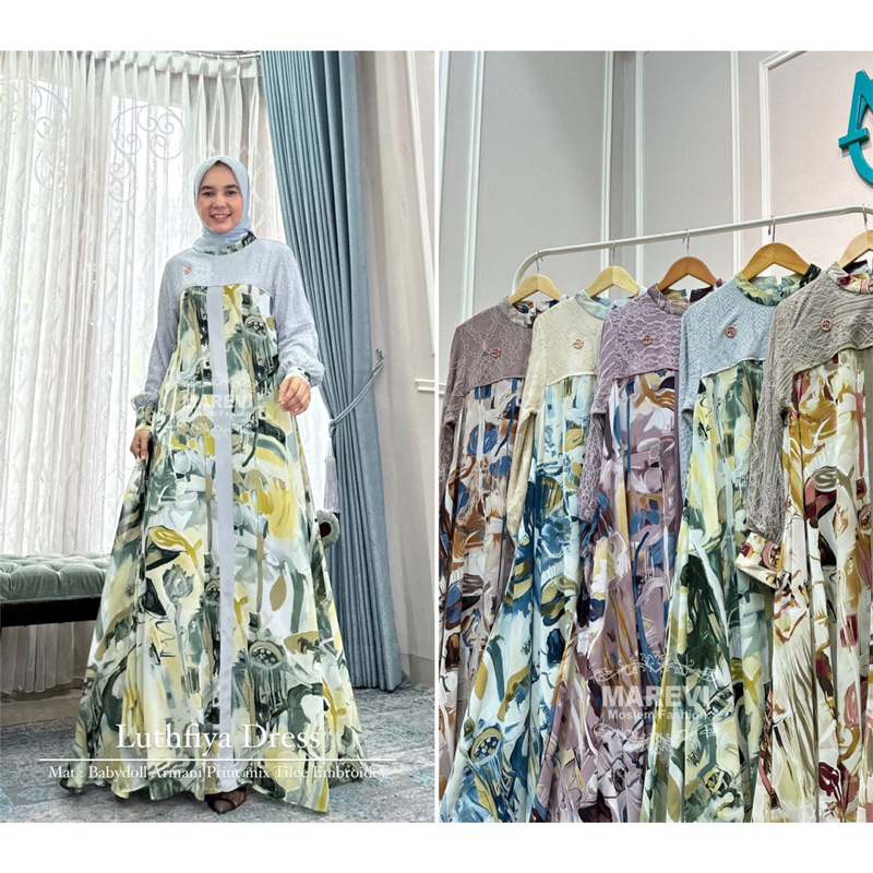 Gamis Marevi original khanza brukat dan catton linen marevi