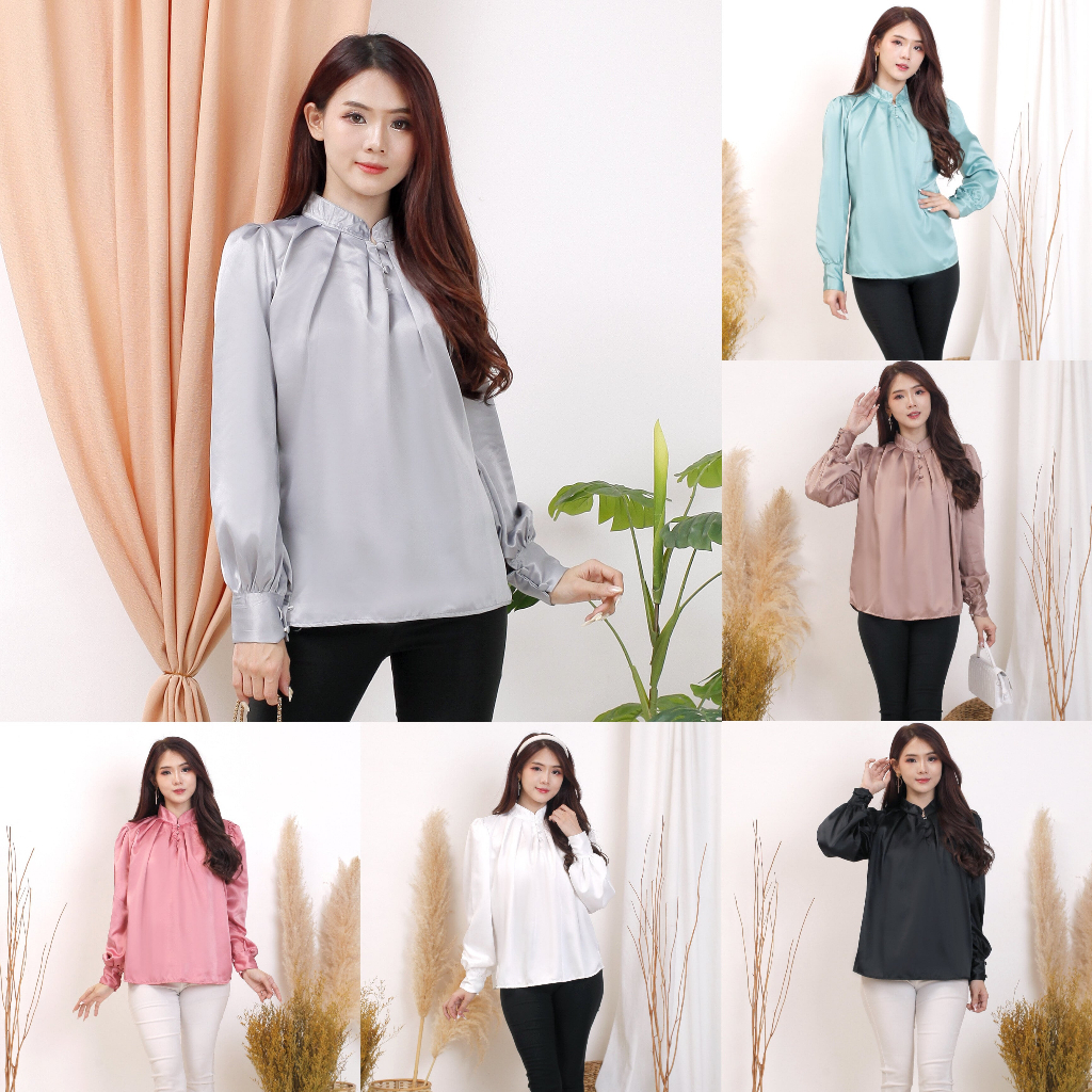 FEM242 Top Blouse Fashion Wanita Jumbo Alifa Satin Premium