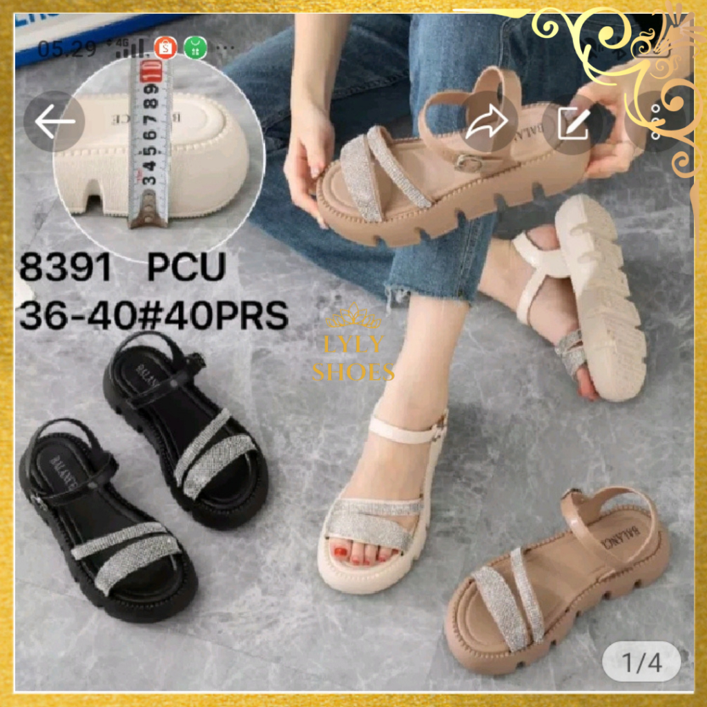 Sandal Selop Wanita Wedges Import Balance Tali Pernak Pernik Tali Belakang 8391