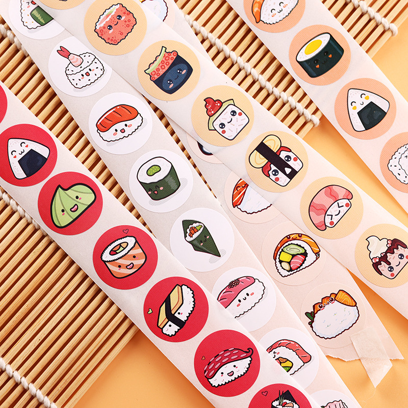 

50pcs Cute Sushi & Rolls Seal Sticker Stiker Lucu Terimakasih Packaging Online Shop Packing Kardus Box