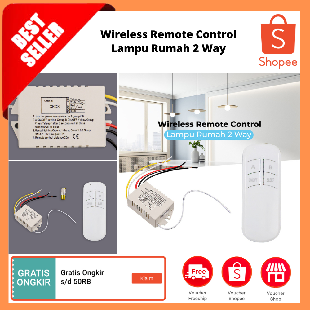 Wireless Remote Control Lampu Rumah 2 Way / Sakelar Kontrol Jarak Jauh Digital ON/OFF Nirkabel AC 22