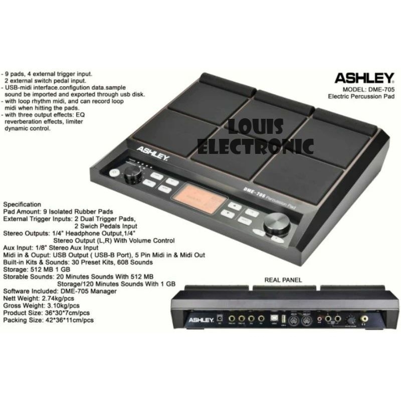 Drum Electric ASHLEY DME-705 DME 705 ORIGINAL Electric Percussion DME 705