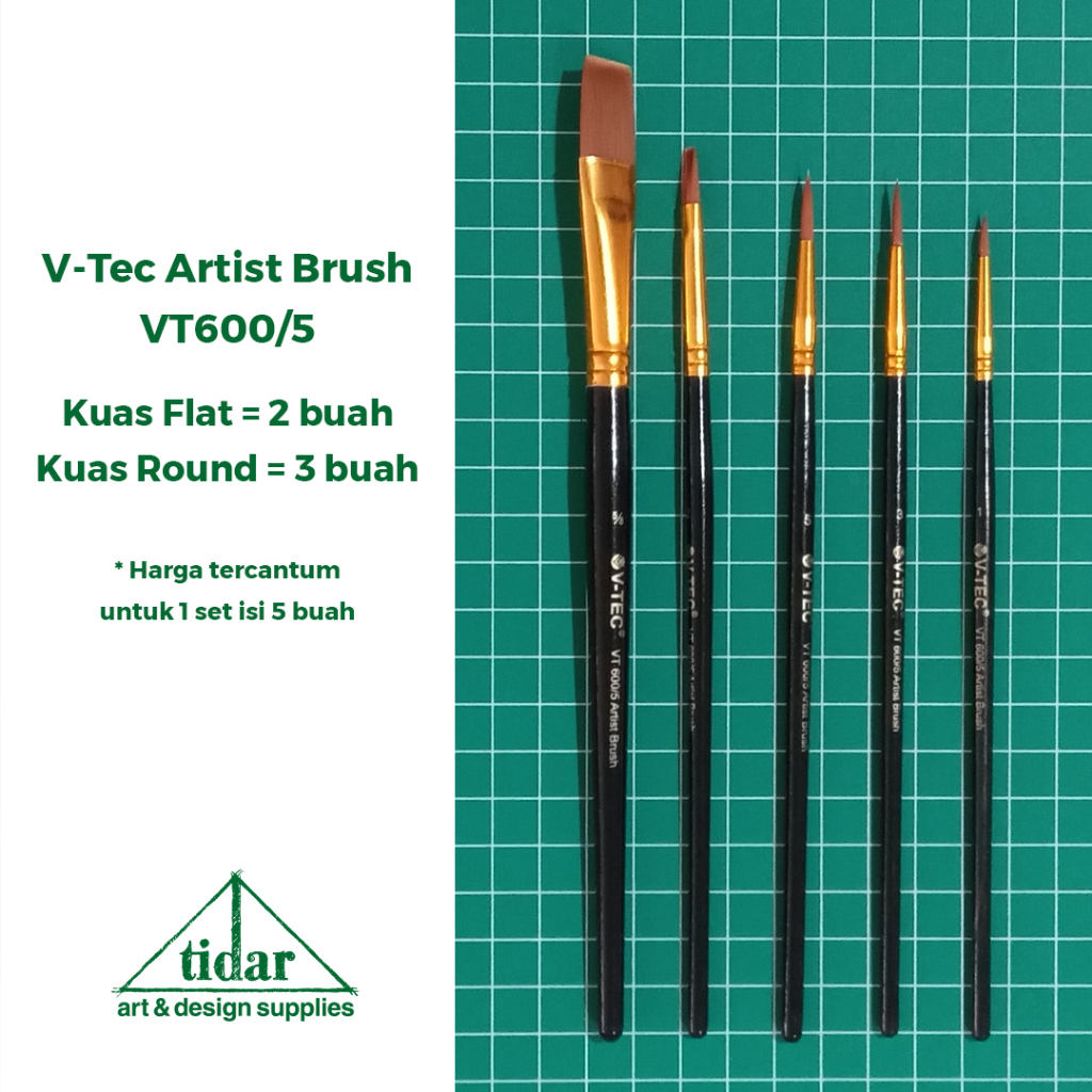 

V-Tec Artis Brush 600 5 Pcs - V-Tech - Kuas Lukis Vtec Flat & Round