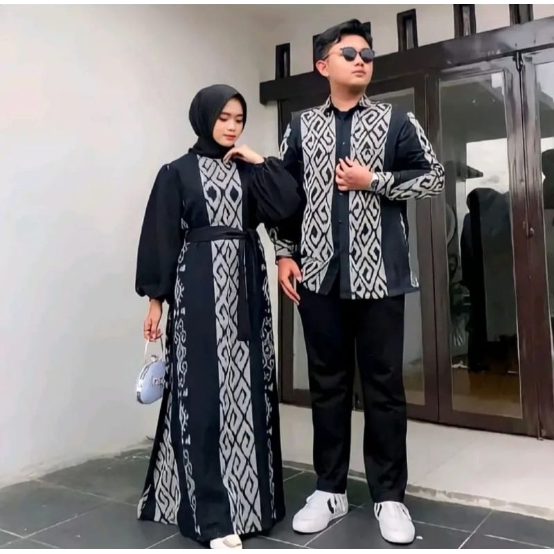 Baju Tenun Couple Rania Hitam - Gamis Kondangan Pasangan Baju Lebaran