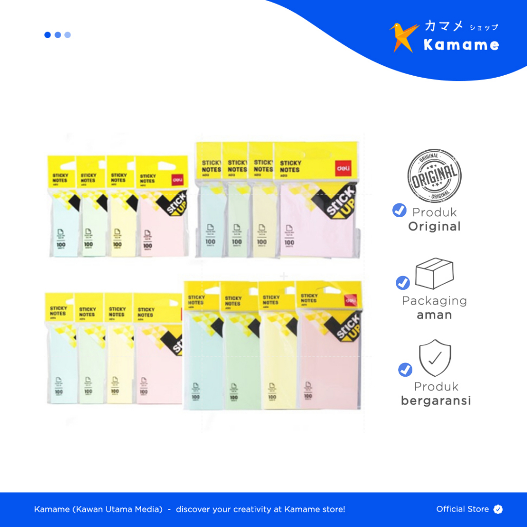 

Deli A012,A013,A014,A015 Memo Tempel/Sticky Note 4 Warna Pastel 100 Sheets