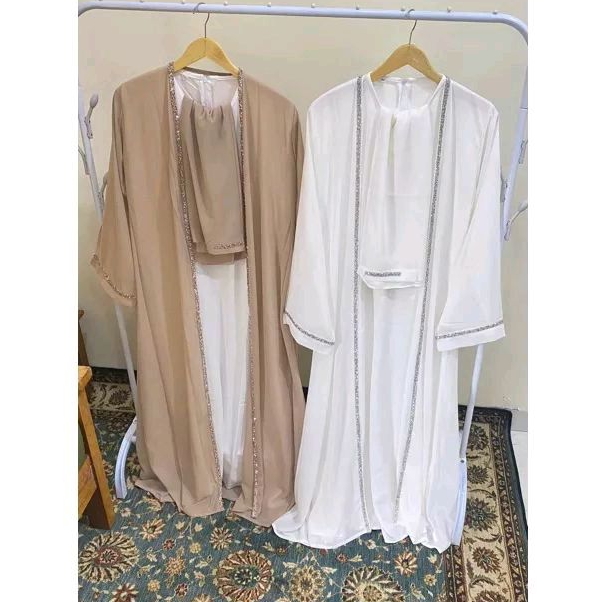 Abaya one set outer inner Putih outer Dubai Turkey murah