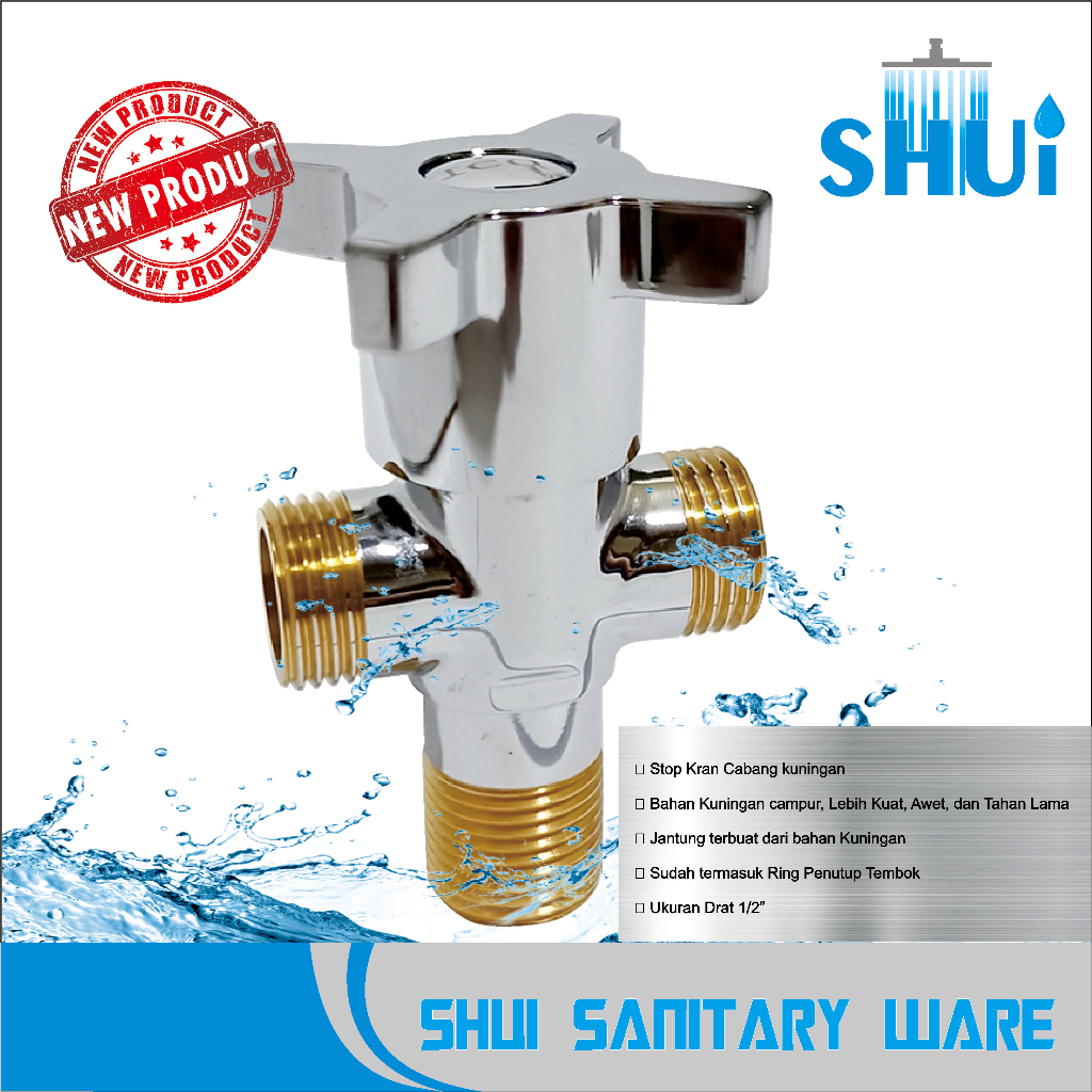 Stop Kran Cabang kuningan 1/2 inch / Stop kran dobel lubang toilet