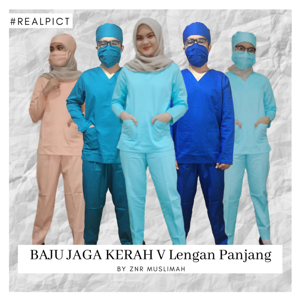 Baju OK Baju Jaga Dokter Baju Medis Kerah V Lengan Panjang Baju Stenen Kerah V by ZNR Muslimah