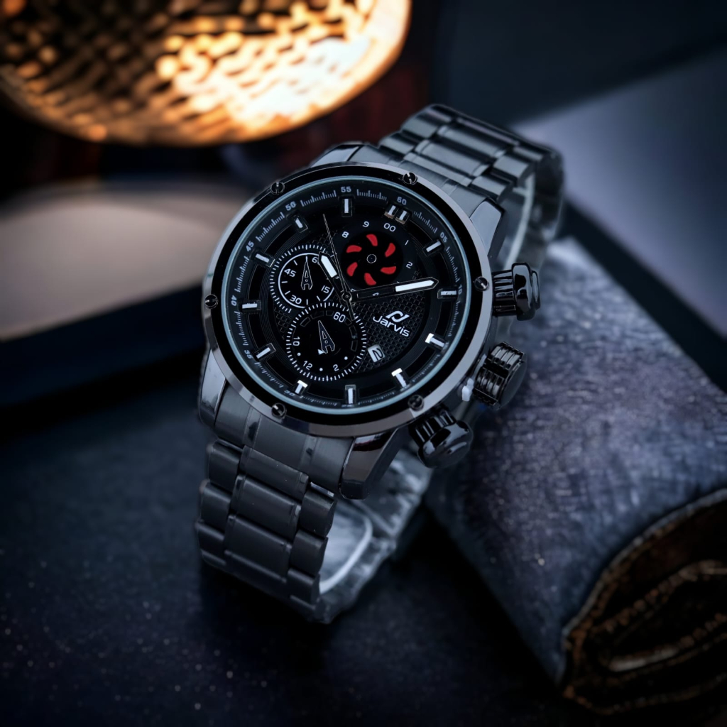 Jam Tangan Pria Analog Keren Jarvis JR-9394 Chrono Off Tanggal Aktif strap Rantai
