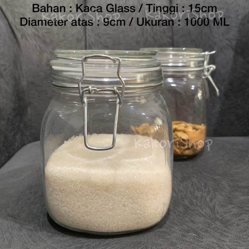 Toples Kaca 1 Liter Hermetico Jar Lid 1000 ML Tempat Penyimpanan Makanan Beling Wadah Kaca Besi Stop