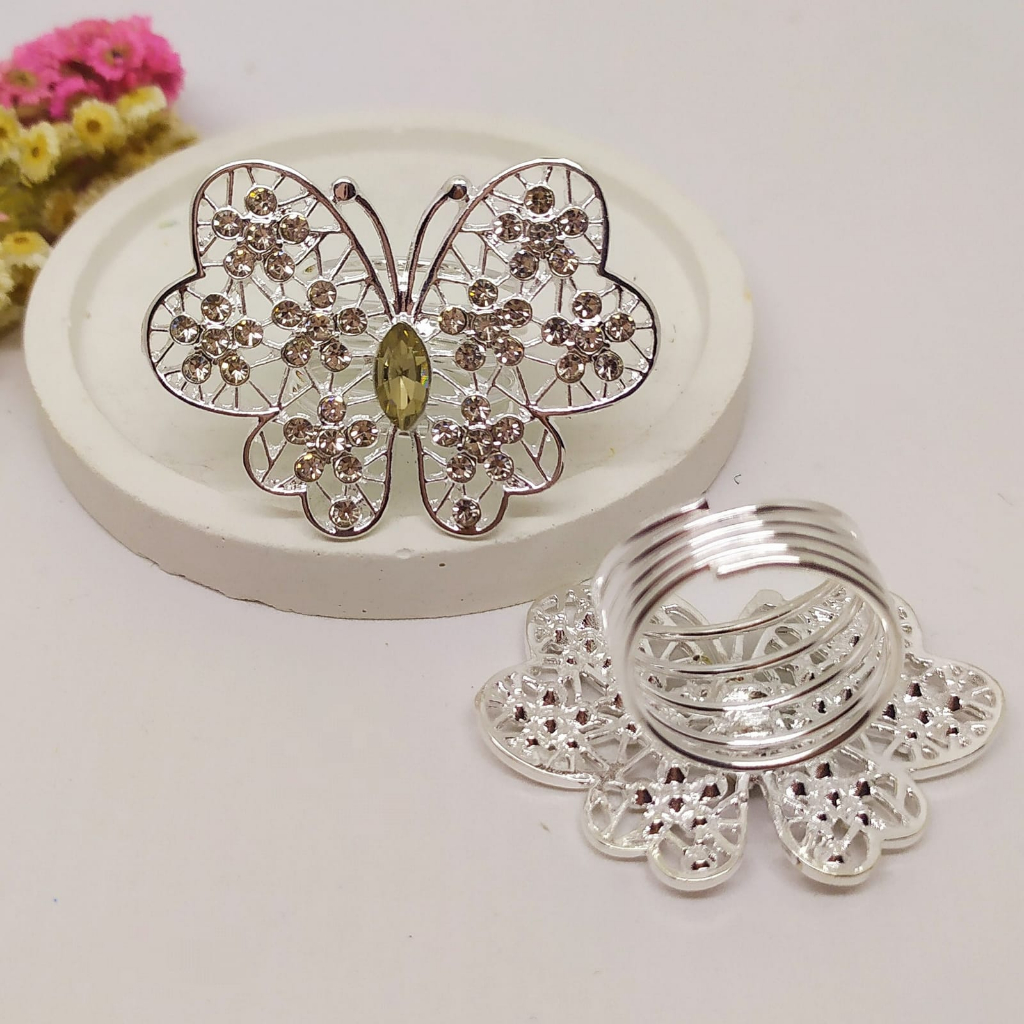 Termurah RING hijab /bros hijab/kolong jilbab/aksesoris hijab-Kupu 2 Grey Silver
