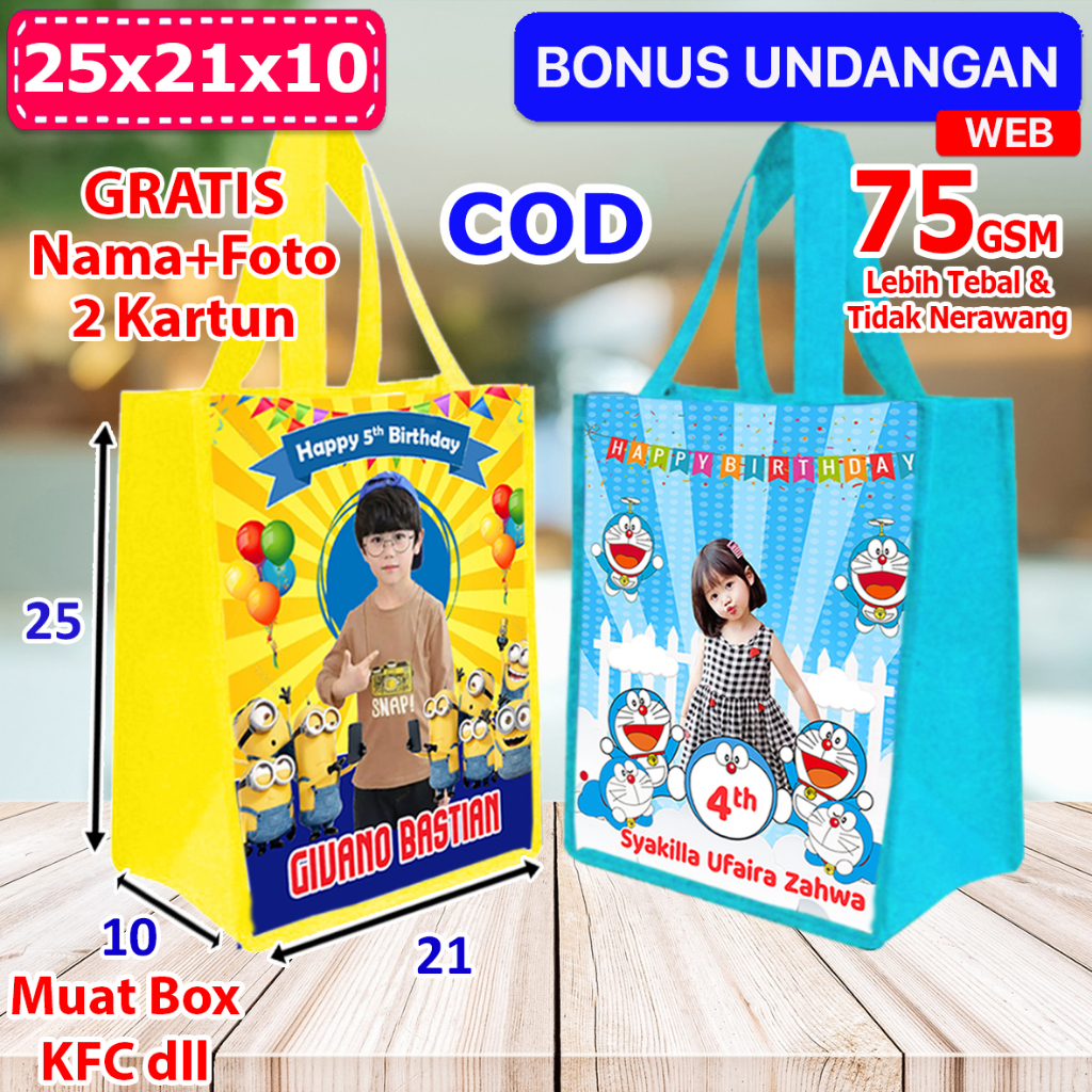 

Uk 25x21x10 Tas bingkisan ulang tahun anak custom Minion