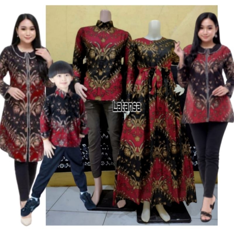 baju couple keluarga, batik couple motif keris merah, batik songket sablon asli pekalongan