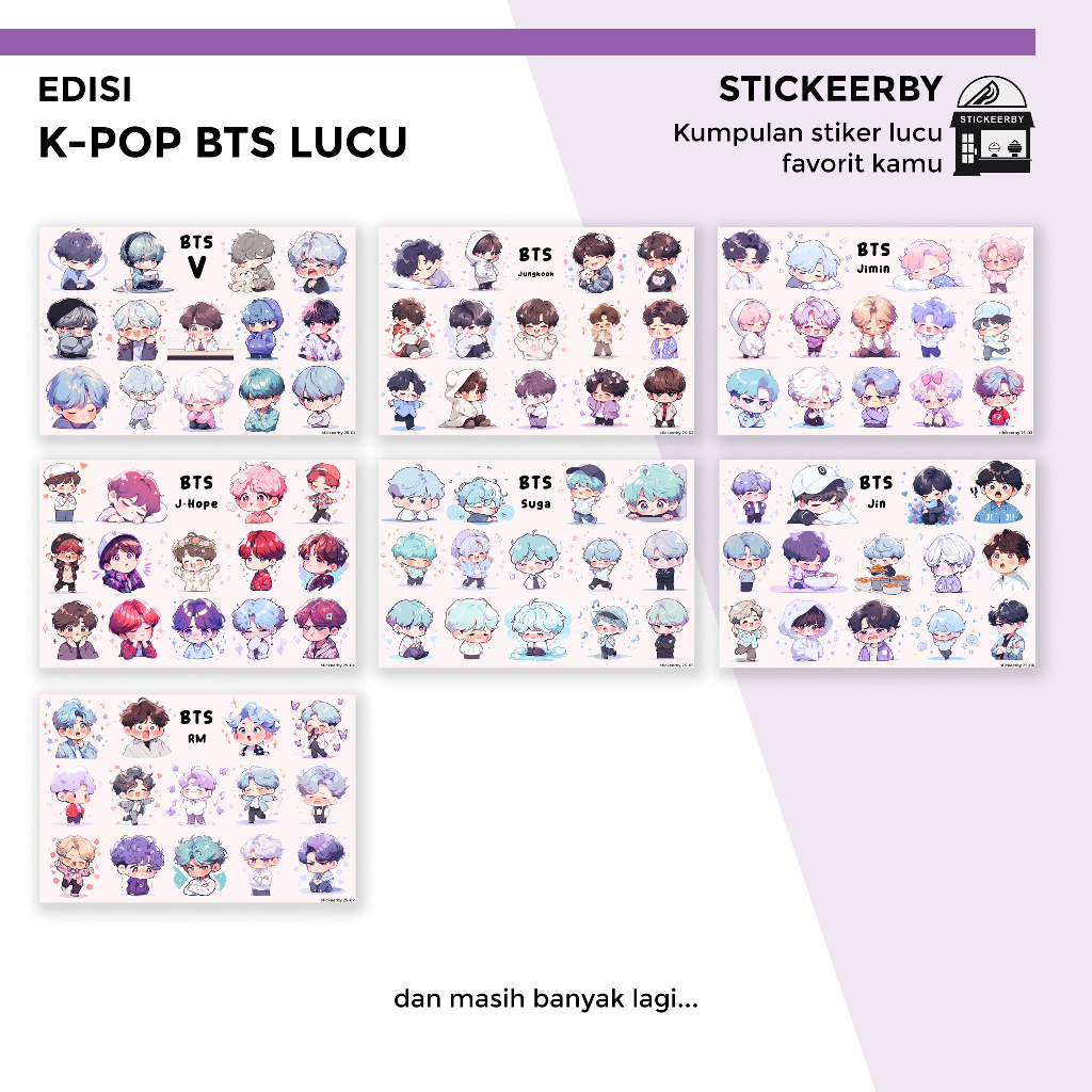 

(stickeerby) Sticker Kartun K-POP BTS Lucu - Aesthetic Stiker Glossy Tahan Air, untuk Note Buku Memo HP Laptop Botol Murah - K-POP Lovers, BTS, Army, Korea