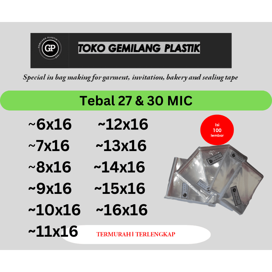 (TEBAL) OPP Plastik Roti / Plastik Kemasan makanan / Plastik Uang / 6x16/ 7x16 / 8x16 / 9x16 / 10x16