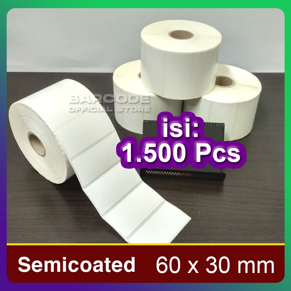 

Kertas Stiker Label Semicoat Printer Barcode 60 x 30mm Isi 1500 Pcs 1 Line