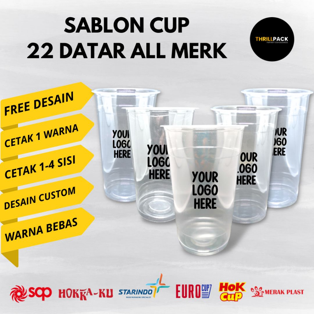 Sablon Cup Plastik 22 Oz Datar All Merk / Sablon Cup 22 Oz Datar Merak / Sablon Cup 22 Oz Datar Star