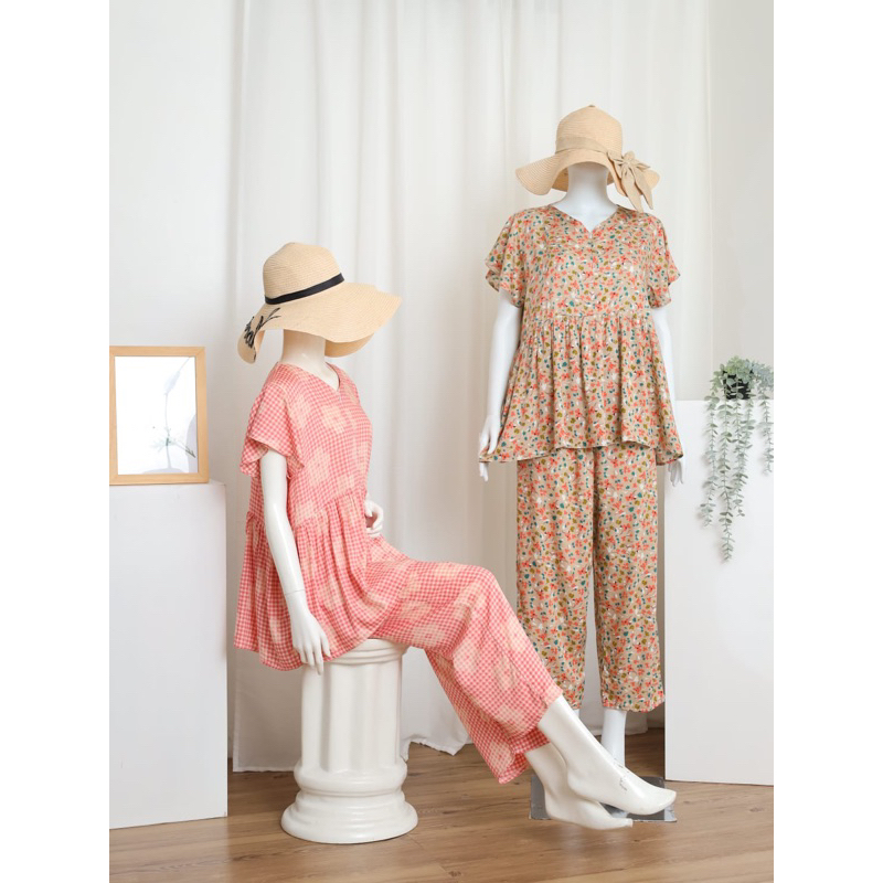 HERA SET | PAJAMAS RUFFLE | Pajamas rayon premium | Piyama celana panjang lengan pendek | Pajamas ce